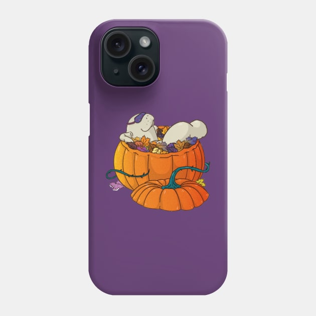 Autumn manatee - manatee with sleep mask bathing in pumpkin full of leaves, surrounded by mushrooms Phone Case by tostoini