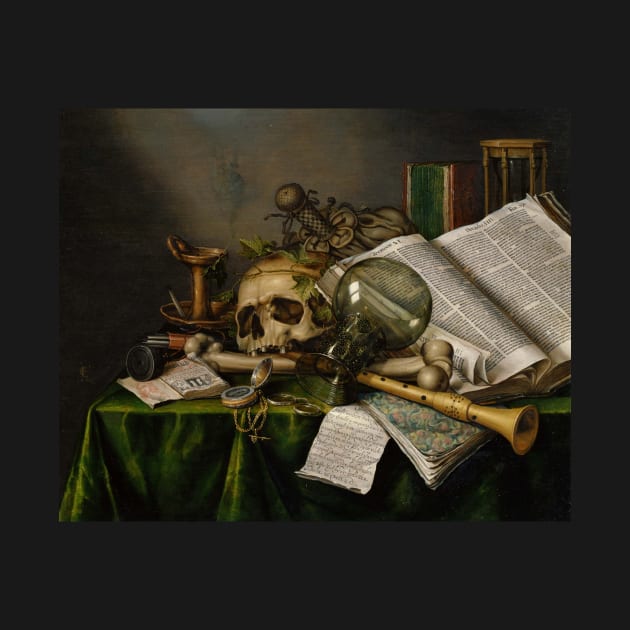 Vanitas - Still Life with Books and Manuscripts and a Skull by Edwaert Collier by Classic Art Stall