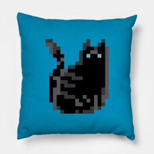 Cat Pixel Art - black teal Pillow