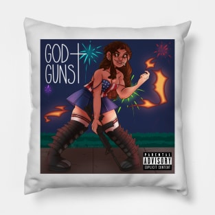 God + Guns bu Vera Stravinsky Pillow