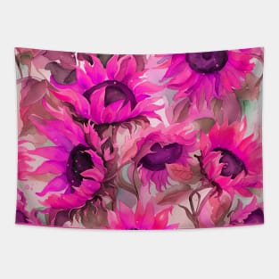 Pink Flowers Sunflowers Floral Art Tapestry