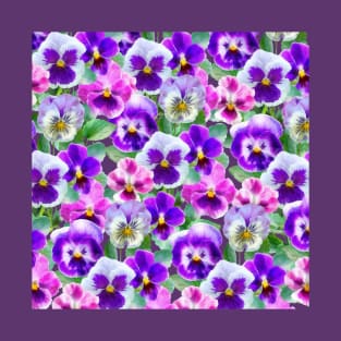 Colorful Violets Pansy Flower Pattern T-Shirt