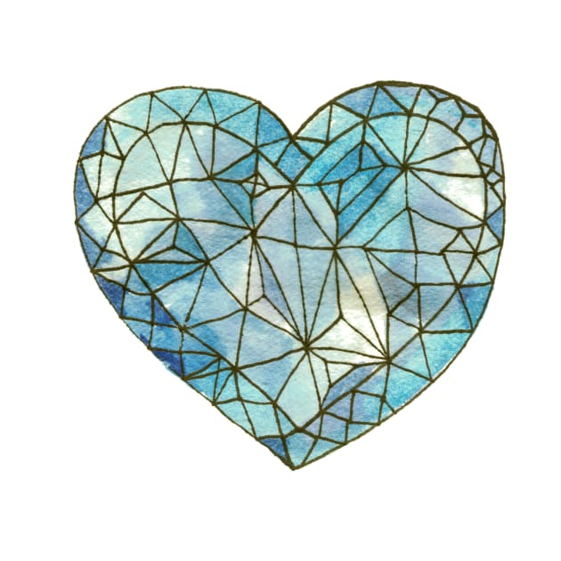 Heart of Glass Crystal Gemstone Jewel Blue on White by Cecilia Mok