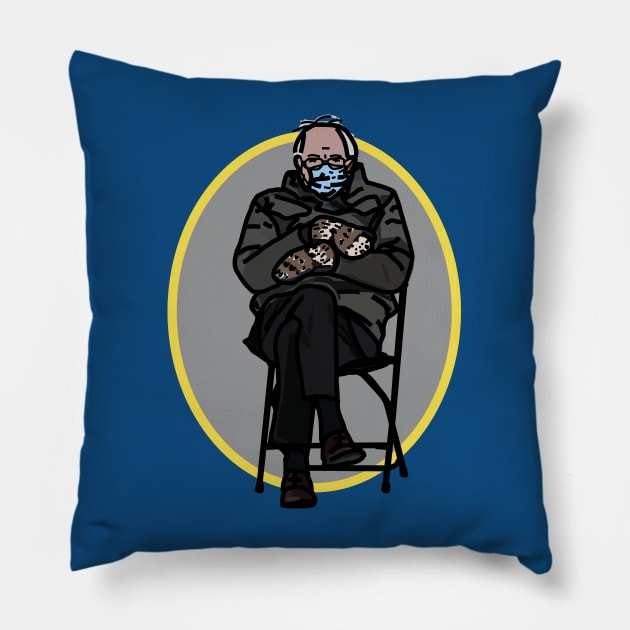 Bernie Sanders Mittens Ultimate Gray Oval Pillow by ellenhenryart