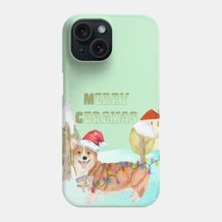 MERRY CORGMAS - WATERCOLOR CORGI CHRISTMAS WINTER WALK DESIGN Phone Case