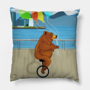 Bear in monocycle Pillow