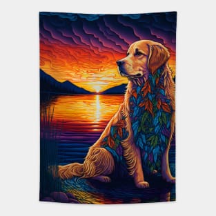 Golden Retriever at Sunset Tapestry