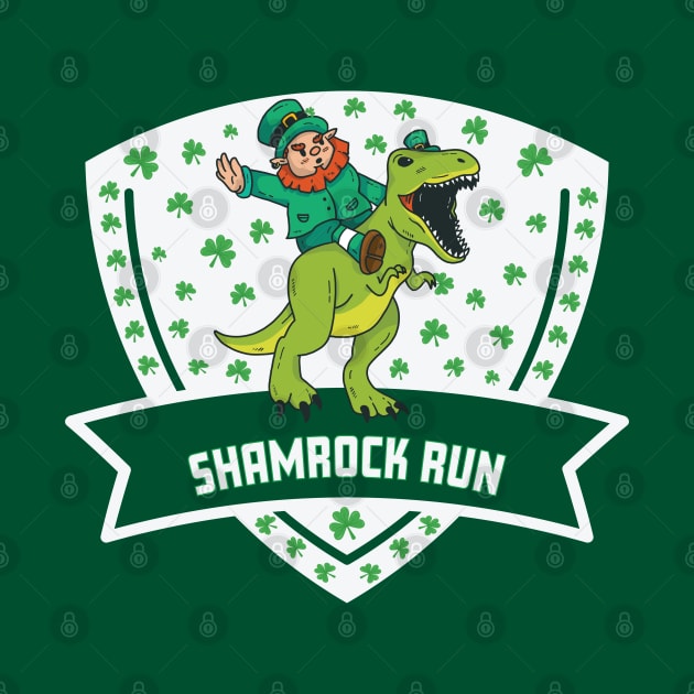 Shamrock Run Leprechaun Dinosaur Funny by Rosemarie Guieb Designs