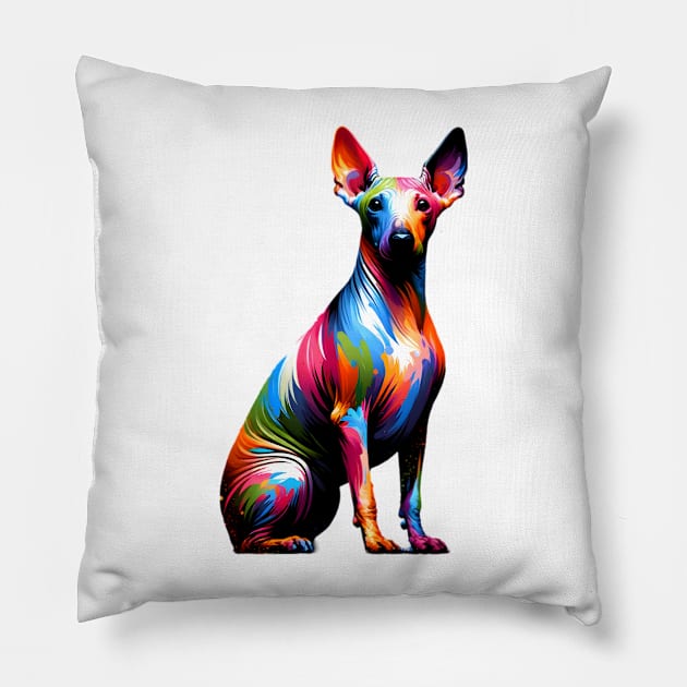 Bright American Hairless Terrier in Splash Paint Style Pillow by ArtRUs