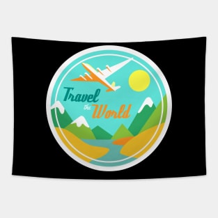 Vintage plane travel. Retro travel badge Tapestry