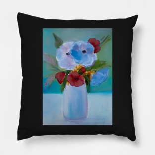 Bouquet of Flowers with Poppies in a Vase Pillow