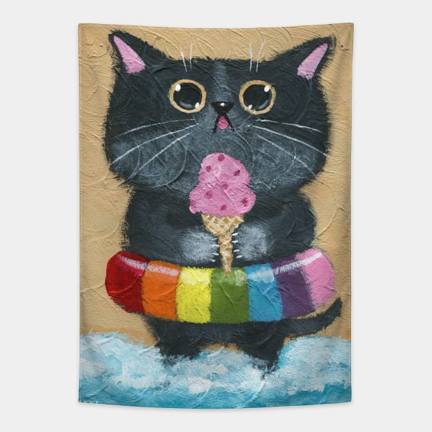 At The Beach Ice Cream Tapestry by KilkennyCat Art