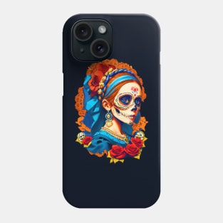 Sugar Skull Halloween. Girl with a Pearl Earring Phone Case