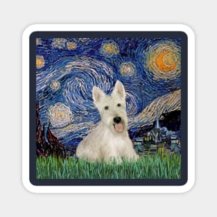 Starry Night Adapted to Include a White Scottish Terrier Magnet