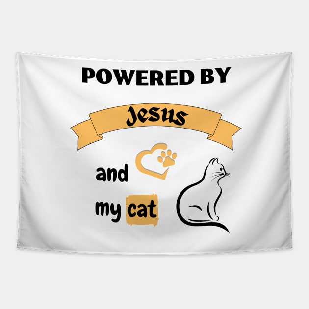 Powered by Jesus and my cat Tapestry by Rubi16