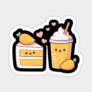 Kawaii Style Mango Milkshake and Mango Cake in Love | Cute Design for Couples Magnet