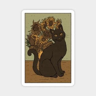 Cat and Sunflowers Magnet