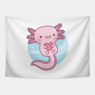 Cute Axolotl Hugging Heart Tapestry