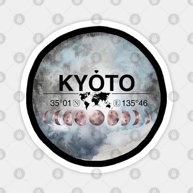 Kyoto, Japan, Kyoto, Watercolor Design with Latitude & Longitude Map Coordinates Magnet by MapYourWorld