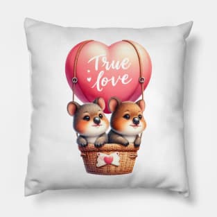 Valentine Mouse Couple On Hot Air Balloon Pillow