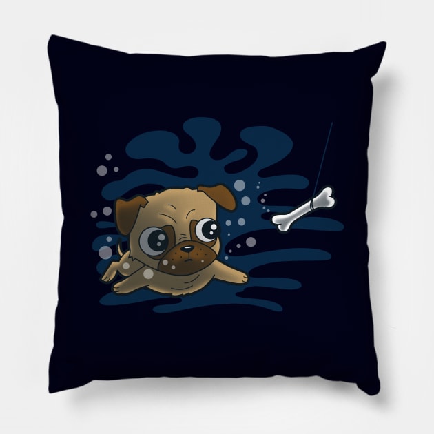 Cute Funny Pug Swimming Ala Nirvana for Pug Lovers Pillow by BoggsNicolas