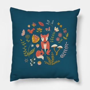 Fall Fox with Flowers Pillow