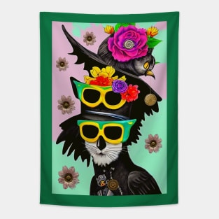 Byron! The Cool Steampunk Cat Crow Tapestry