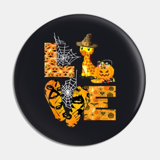 LOVE Giraffe Pumpkin Funny Halloween Pin