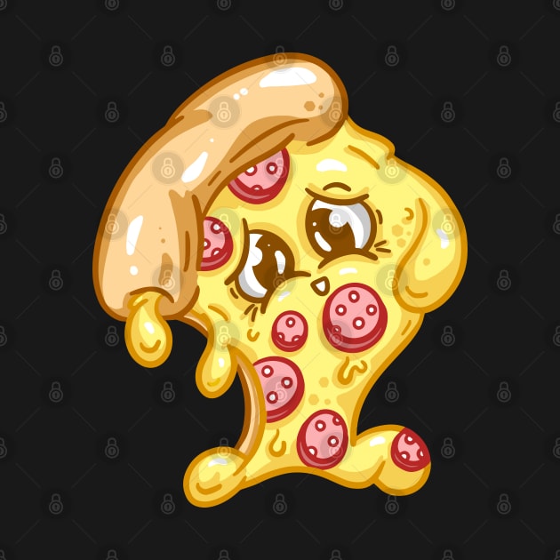 Cute Pizza Character Kawaii Slice Pepperoni Cartoon Illustration by Squeeb Creative