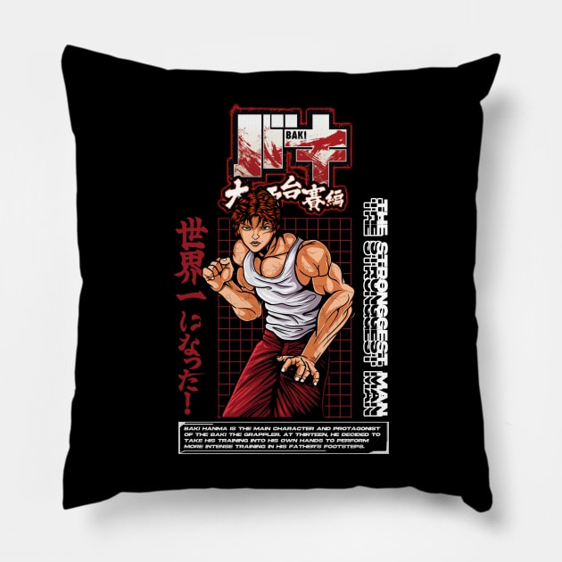 The Grappler Baki Artwork Pillow by namanyastudios