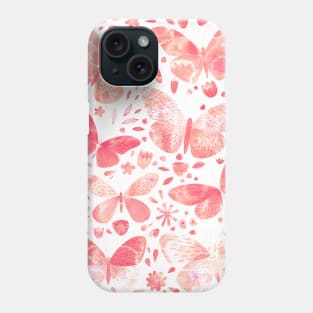 Coral Pink Watercolor Butterflies Phone Case