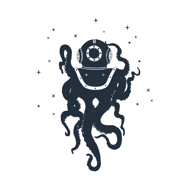 Creative Illustration With Octopus In Diving Helmet.  Adventure, And Nautical by SlothAstronaut