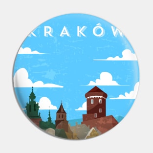 Poland, Krakow, Cracow.Retro travel poster Pin