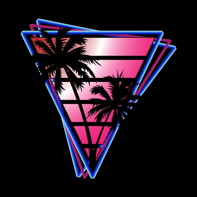 Retrowave style palm tree sunset pink wave by Brobocop