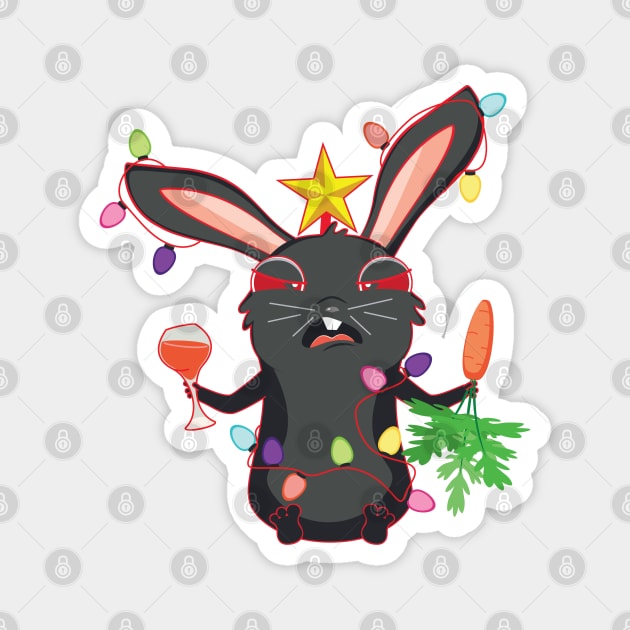 Black bunny with Christmas garland Magnet by AnnArtshock