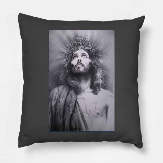 Jesus pen and ink Pillow by amraa