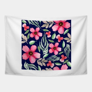 Pink Flowers | Watercolor | Pattern | Blue Tapestry