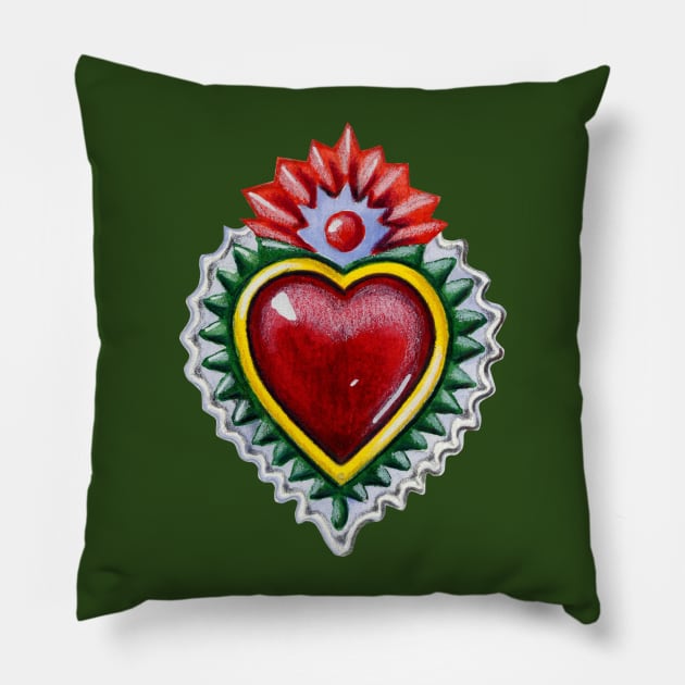 Mexican Sacred Heart #1 Pillow by Colette