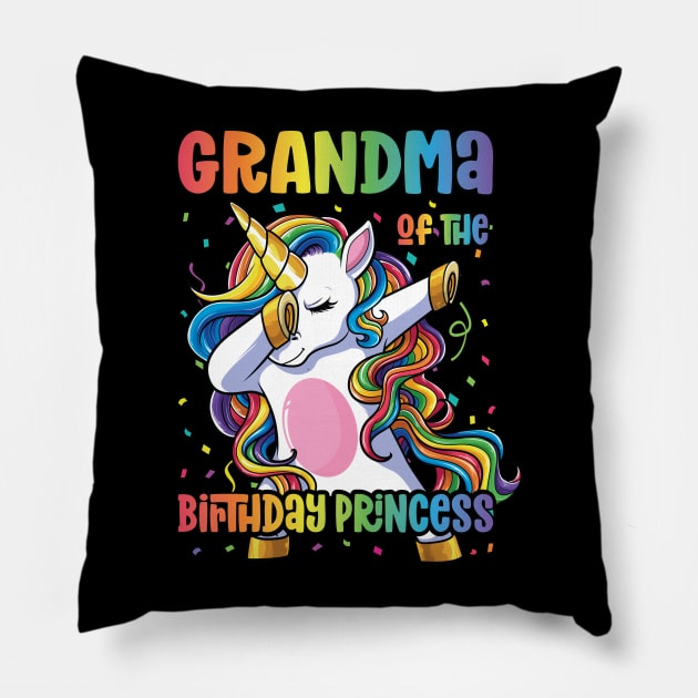 Grandma of the Birthday Princess Dabbing Unicorn Girl Pillow by Pennelli Studio