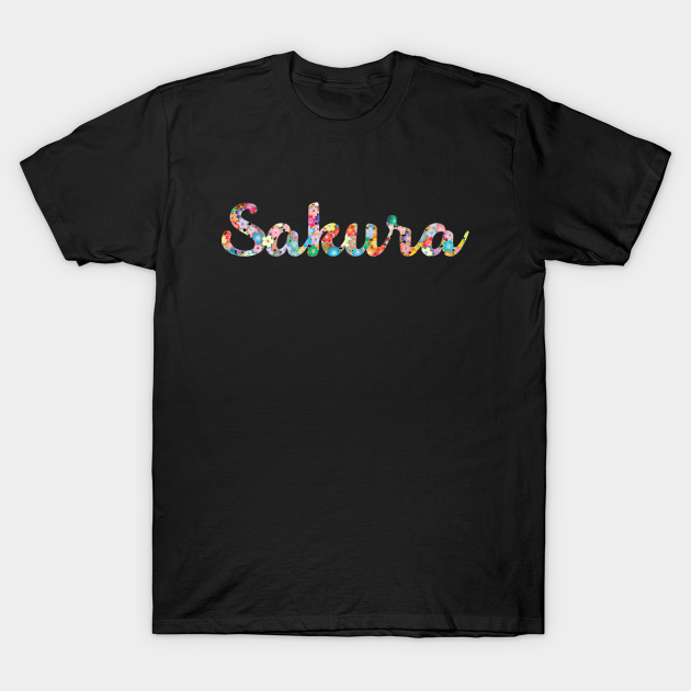 Sakura Floral Cursive Colourful Black - Sakura - T-Shirt