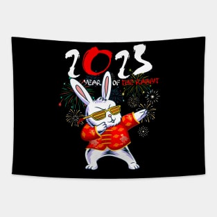 Dabbing Bunny Chinese New Year 2023 Year Of the Rabbit Tapestry