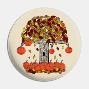 Simple Dark Tree With Pumpkins and Falling Leaves Pin