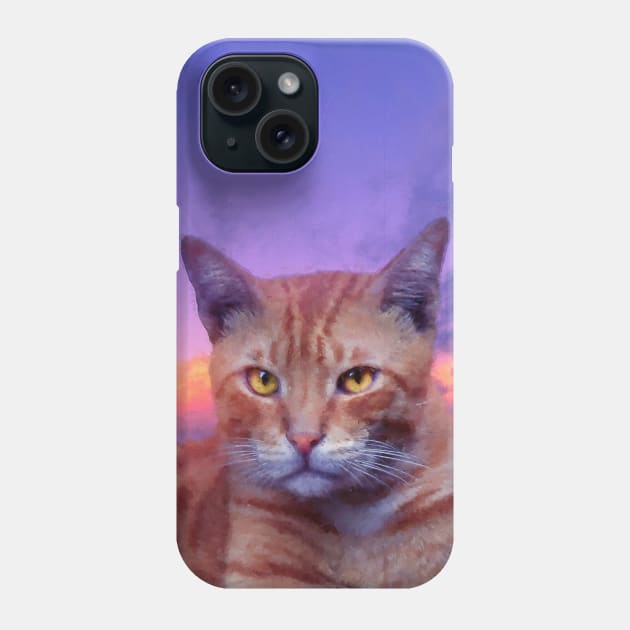 Orange tabby cat in the sky painting Phone Case by Arteria6e9Vena