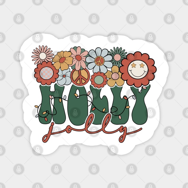 Holly Jolly Retro Bliss: Groovy Christmas Lights, Daisies, and Peace Signs Magnet by ThriceCursedPod