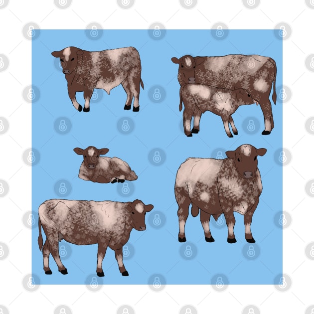 Shorthorn Cattle Pattern Blue by TrapperWeasel