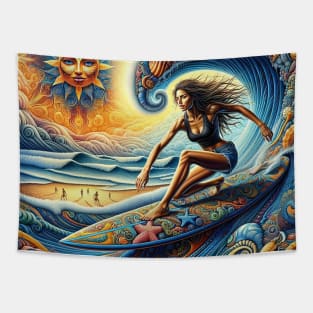 Surfer Girl Sea Shells Tapestry