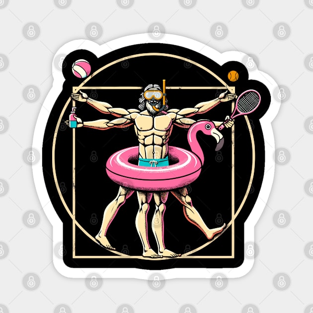 Pool Party Pink Flamingo Vitruvian Man Novelty Funny Summer Magnet by KsuAnn