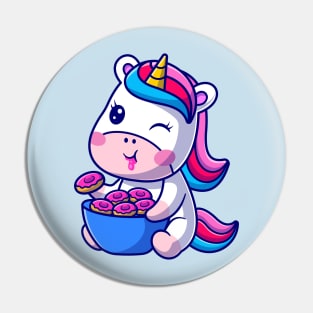 Cute Baby Unicorn Eating Donut Cartoon Pin