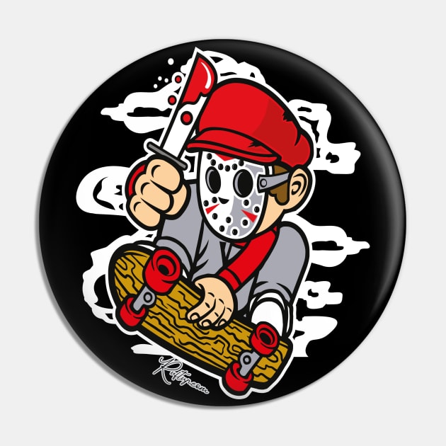 Killer Skater Skateboard Horror Character Design Pin by RuftupDesigns