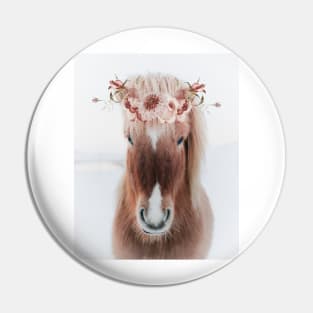 Icelandic Horse Portrait with Flowers Pin